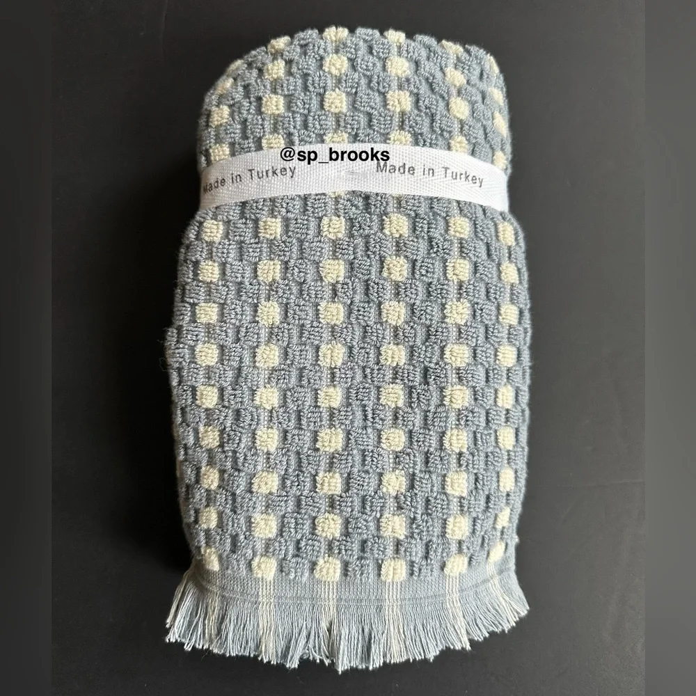 🎁2PC Brooks Brothers Premium Turkish Cotton Hand Towel Set -Waffle Blue & Ivory